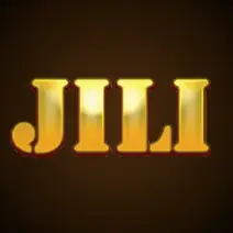 โลโก้ JILI ตัวอักษรสีทองบนพื้นน้ำตาลเข้ม