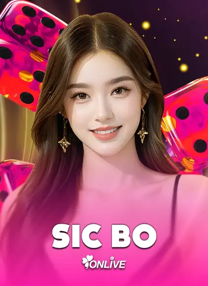 ปกโต๊ะ Sic Bo ภาพดีลเลอร์หญิงบนพื้นลูกเต๋าสีชมพู