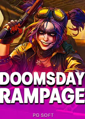 ปกเกม Doomsday Rampage ภาพตัวละครหญิงผมสีสดสวมแว่นใหญ่