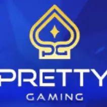 โลโก้ Pretty Gaming ตัวอักษรขาวบนพื้นน้ำเงิน